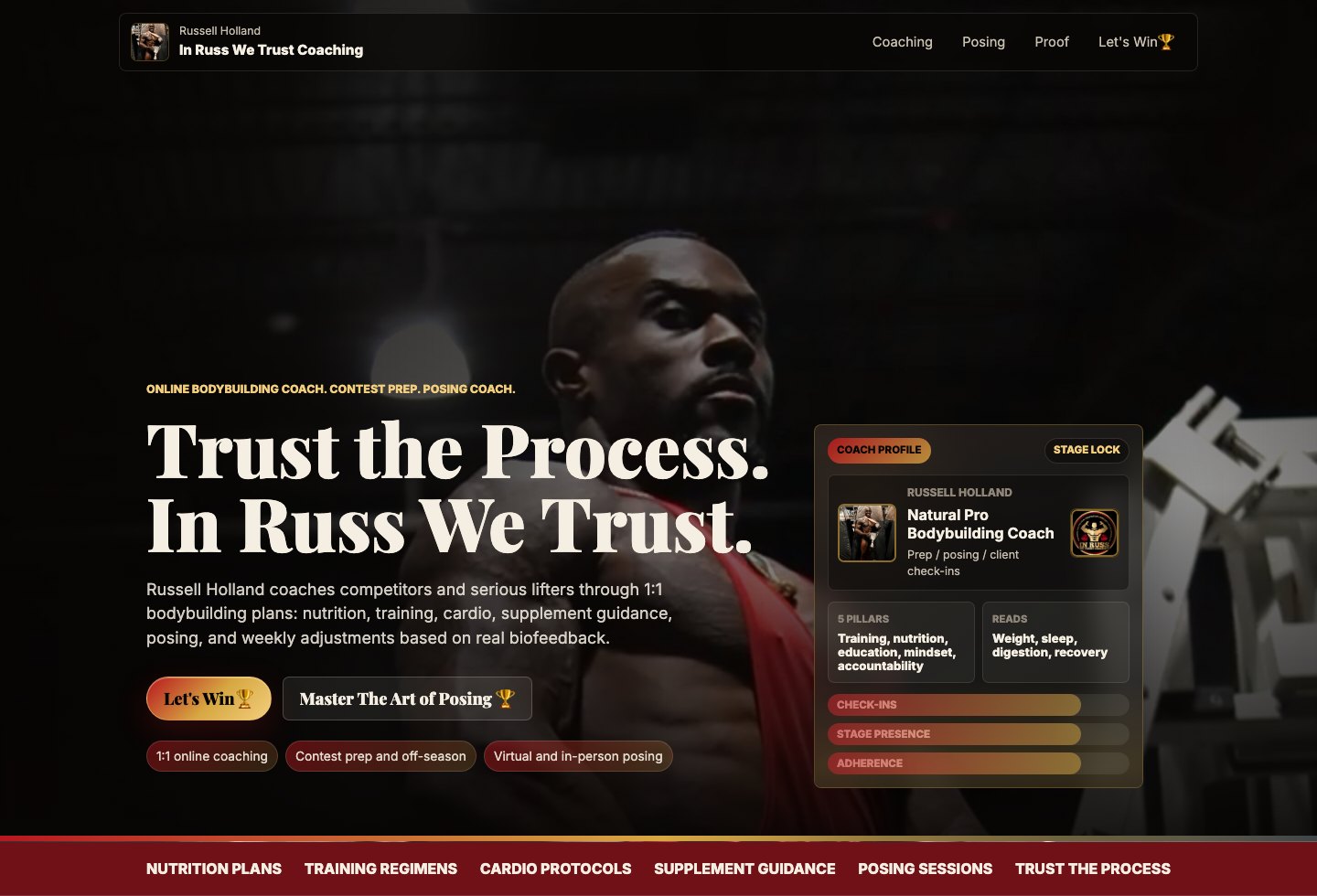 In Russ We Trust Coaching website desktop preview